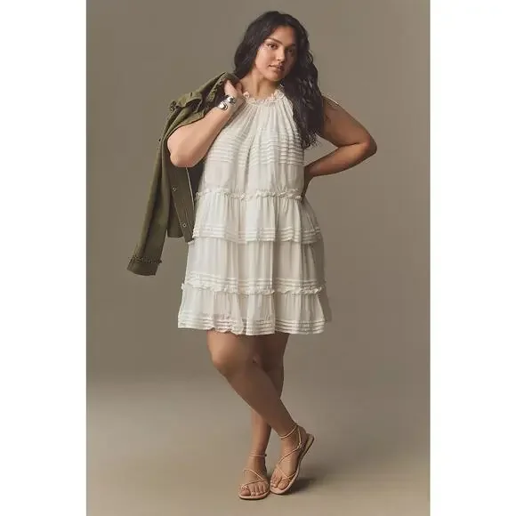 Anthropologie | Dresses | Anthropologie Nwt Let Me Be White Halter Tie Neck  Tiered Mini Dress Size Large | Poshmark